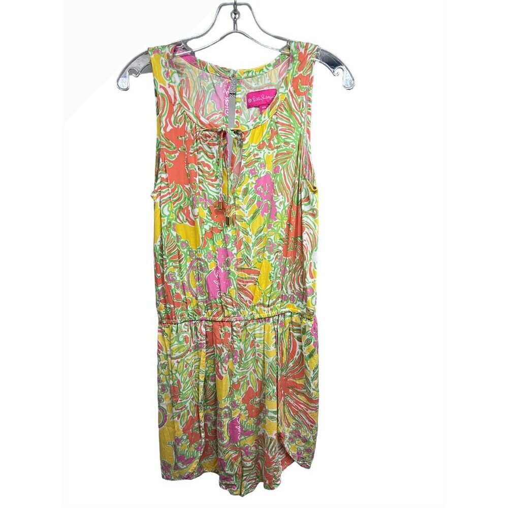 Lilly Pulitzer Womens Floral Jumper Romper Skort Medium Pockets Stretch